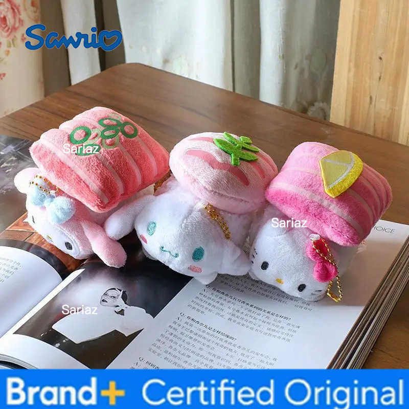 Sanrio Adorable Sushi Cinnamoroll Plush Keychain Toy Hellokitty Bag Decorative Hanging Doll Soft Cuddly Stuffed Animal Toy H251225