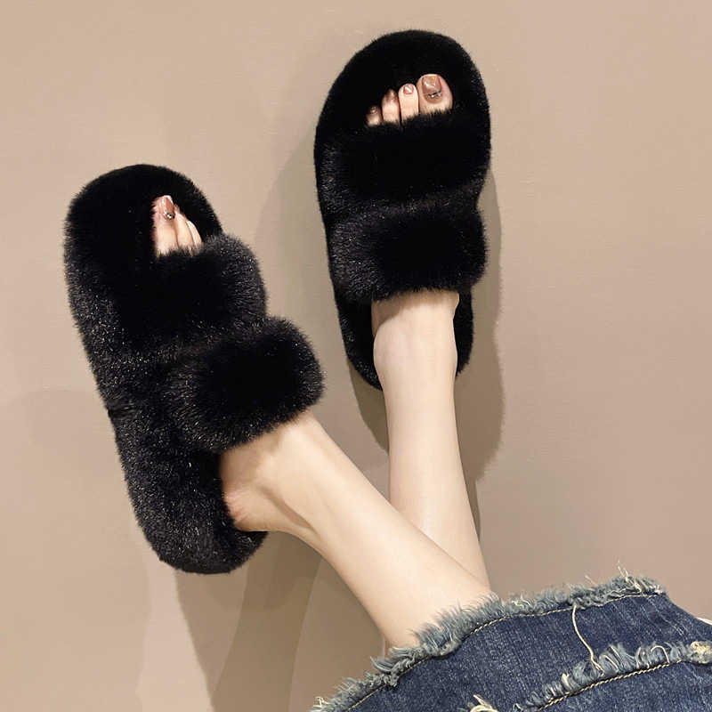 Fur slippers for women 2025 new style; one-piece slippers for home warmth; popular slippers to wear L251225