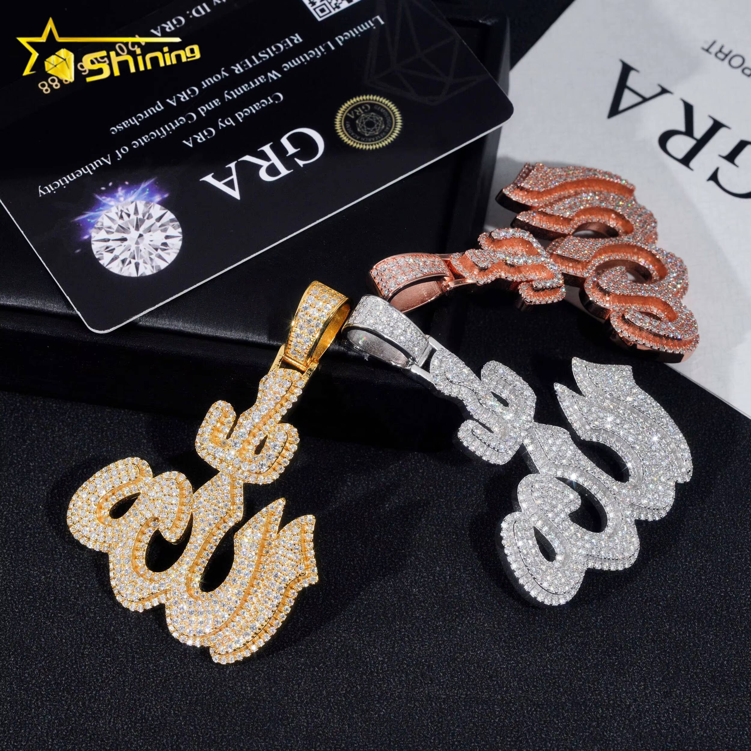 GRA Fine Jewelry 925 Sterling Silver Gold Plated Diamond Iced Out Hip Hop Jewelry Custom Moissanite Pendant Allah Pendant