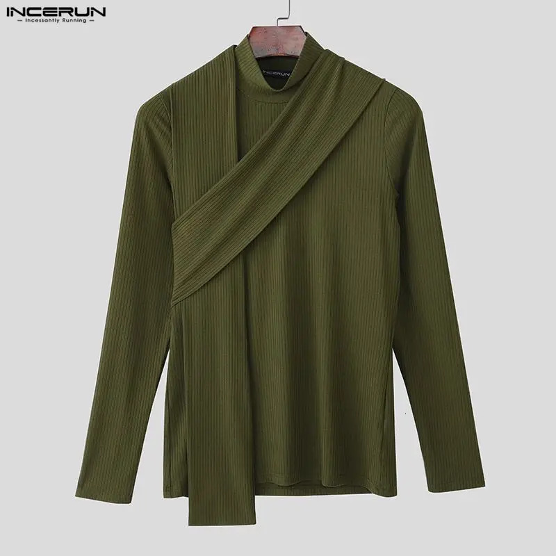 INCERUN Men Sweaters Solid Turtleneck Long Sleeve Knitted Male Pullovers With Scarf Streetwear Spring 2026 Fashion Clothing 251225