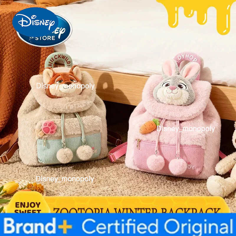 Disney Zootopia 2 Plush Backpack Cartoon Judy Nick Winter Girl Backpack Birthday Gift - Flip Cover Magnetic Buckle Elastic Rope H251225