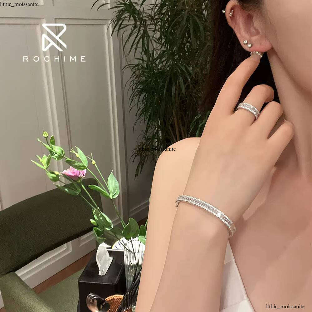 Rochie fashion Full Round Square VVS Moissanite Bangle 925 Sterling Silver Ring Bracelet Set Jewelry