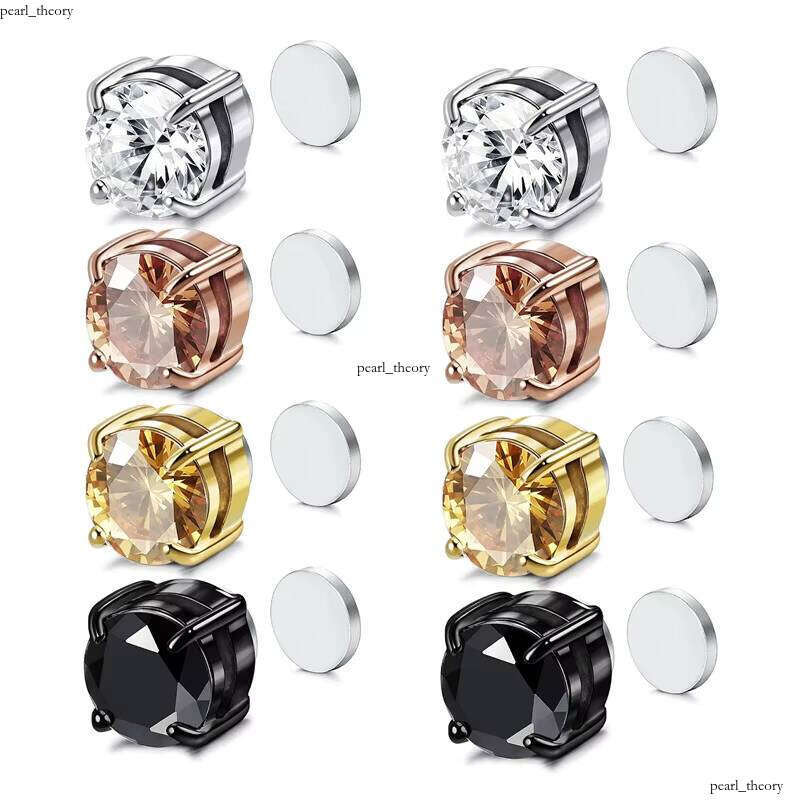 Sterling Silver Gold-Plated Ear Clip Fashion Labret Flat VVS Moissanite Earrings Stud Wedding Magnet Piercing Jewelry