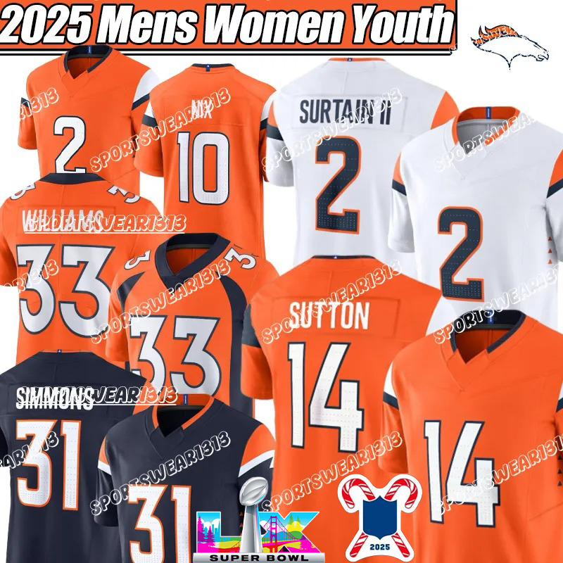 Denvers Broncoss jersey DenvercityBroncos jersey 10 Bo Nix John Elway 2 Patrick Surtain II Peyton Manning Javonte Williams Troy Franklin Football Jerseys