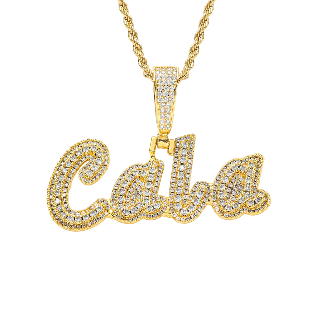 TopBling Hip Hop Custom A-Z Letters Name Pendant Necklace 18k Real Gold Plated Jewelry