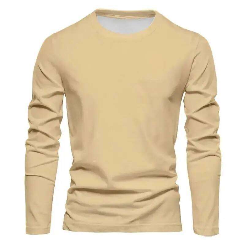 Spring And Autumn Men's Solid Color Round Neck 100% Polyester Fiber Casual Loose Long Sleeve T-Shirt
