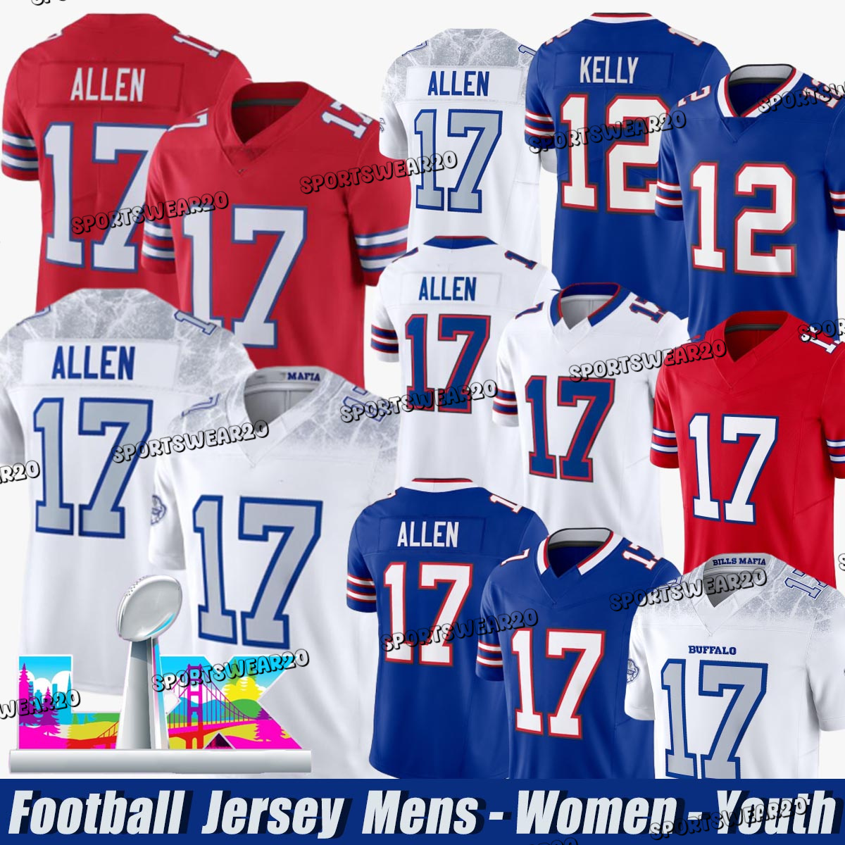 Buffalocity Bill Jerseys Brandon Aiyuk #17 Josh Allen #0 Keon Coleman Dalton Kincaid James Cook Dawson Knox Matt Milano Cole Bishop Football jerseys