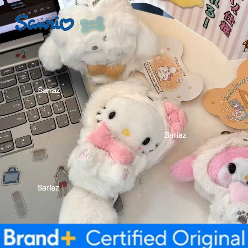 Sanrio Cute Kuromi Melody Fluffy Plush Toys Keychain kawaii Plush Pendant Long Tail Cinnamoroll Kitty Small bag Accessories toy H251225