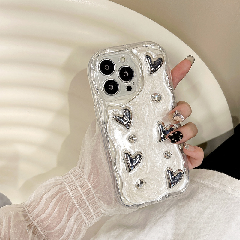 Electroplated silver Bowknot Heart Phone Case Compatible with Apple 17 Pro Max Full Coverage iPhone 16 Rhinestone Ins