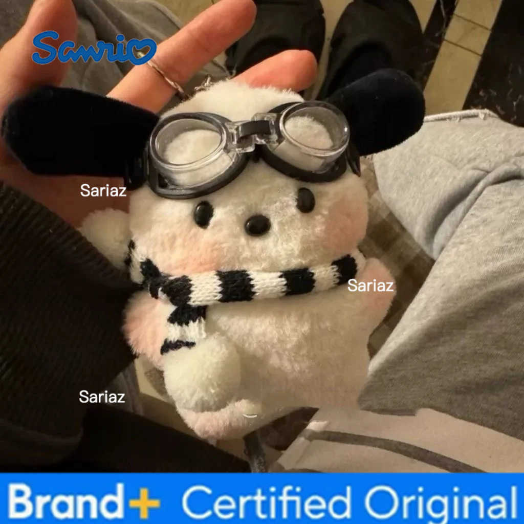 Sanrio Cute Pilot Pochacco Plush Doll Keychain Bag Charm Plush Puppy Pendant for Schoolbag Childrens Gift H251225
