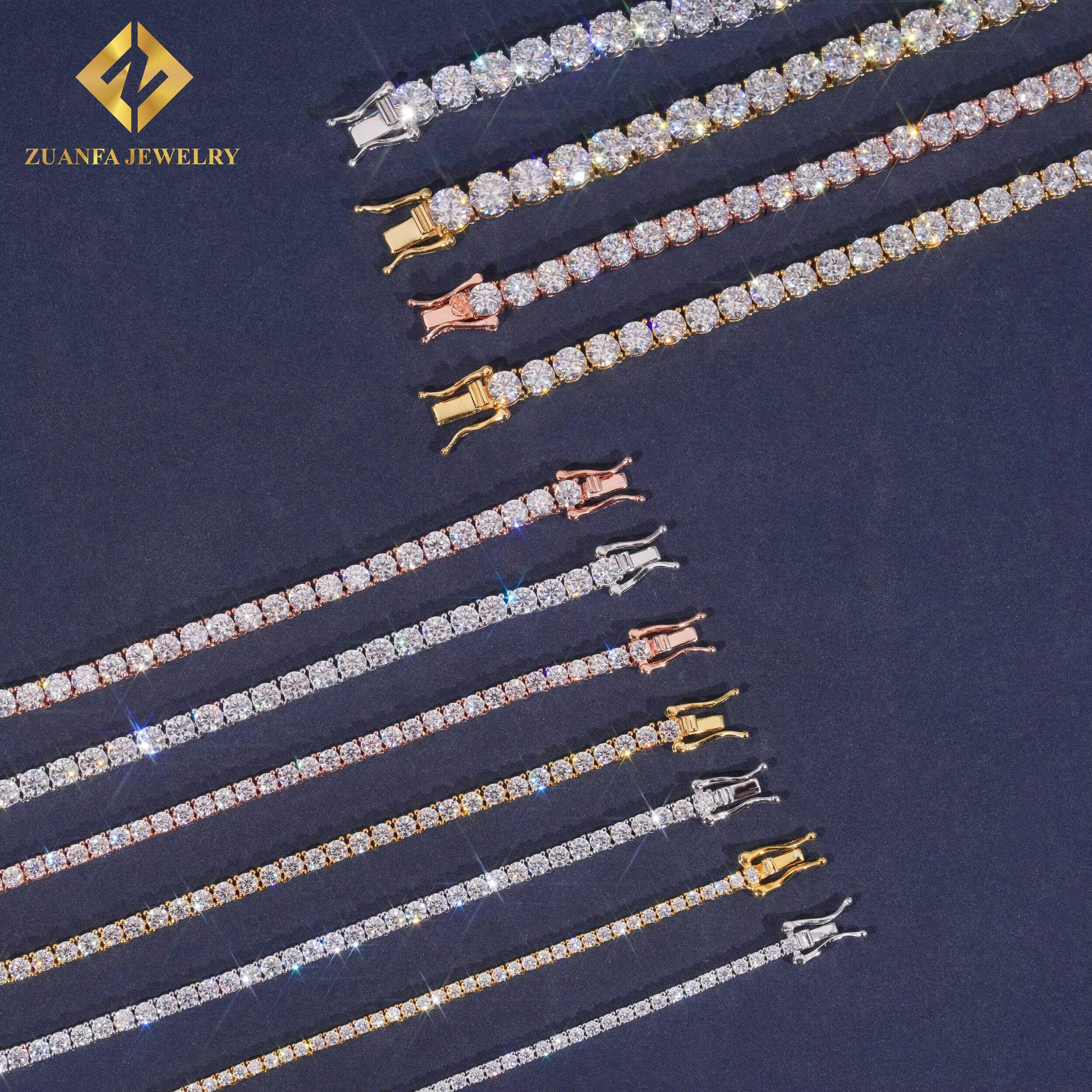Zuanfa Large Inventories Tennis Chain 925 Sterling Silver 18K Gold Plated Moissanite Diamond Tennis Chain Bracelet Fine Jewelry