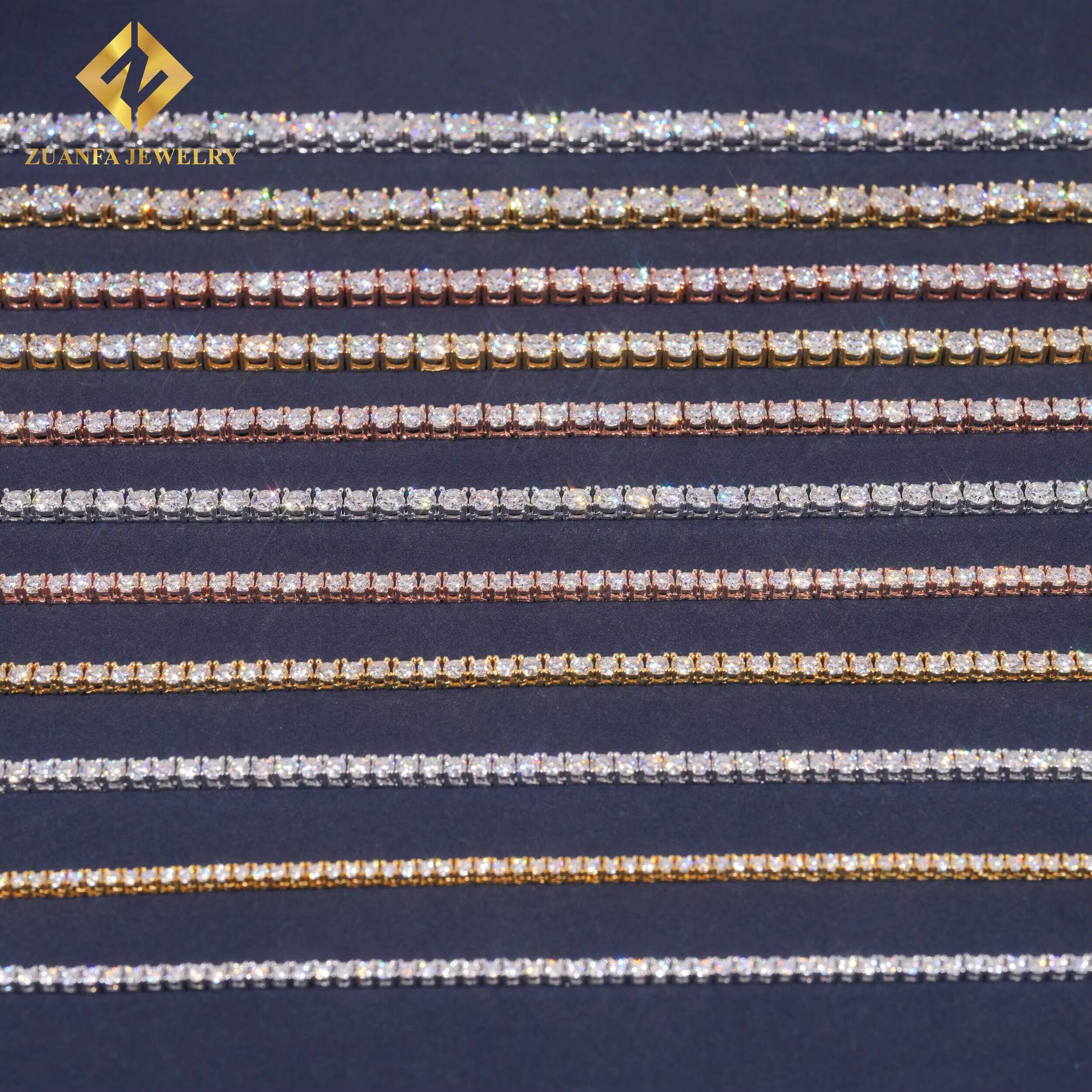 Zuanfa Large Inventories Tennis Chain 925 Sterling Silver 18K Gold Plated Moissanite Diamond Tennis Chain Bracelet Fine Jewelry