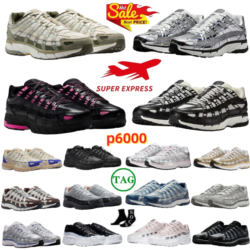 With box designer Shoes P6000 Casual shoes P-6000s Men Women Metallic Sier Triple Black White Khaki Wolf Grey Anthracite Smoke Grey Outdoor Sports Trainers size 36-47