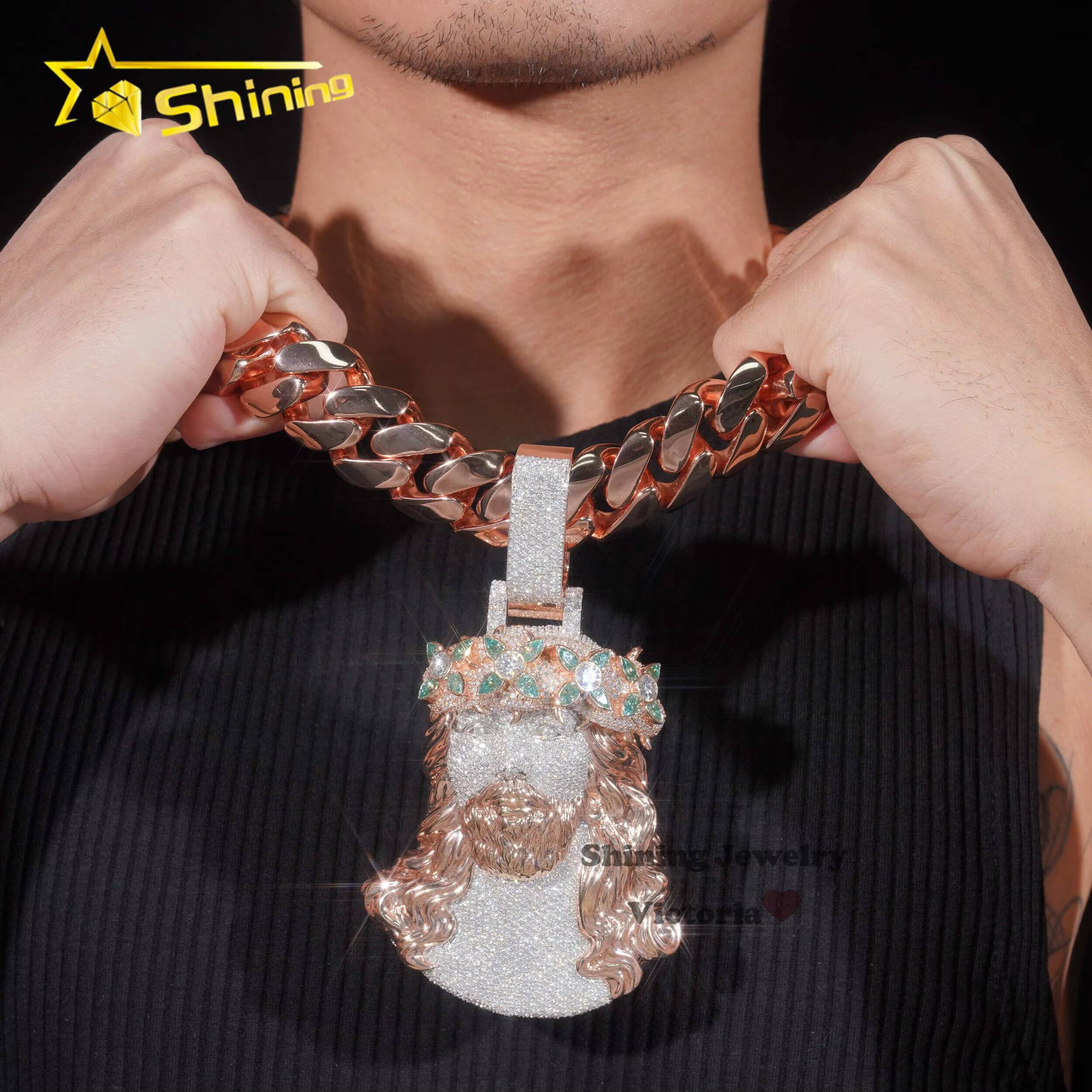 Iced Out Rapper Religious Jewelry 18K Gold Plated Big 3D Jesus Pendant 925 Silver Custom 5 VVS Moissanite Diamond Jesus Pendant