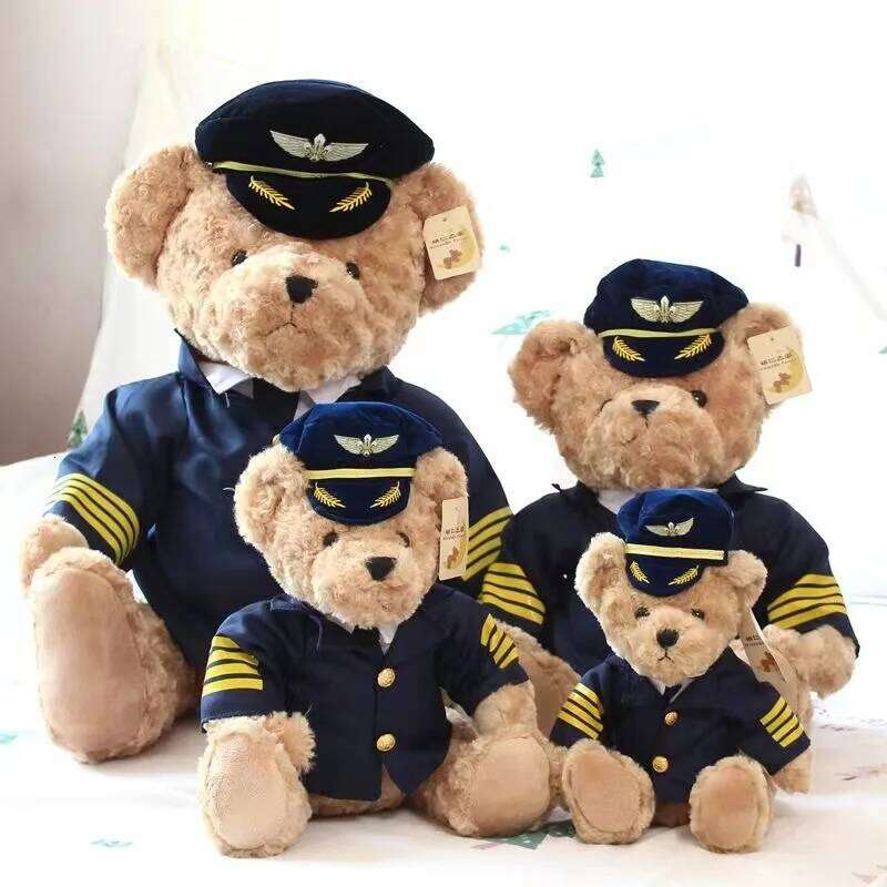 Cute Pilot Plush High-Quality Captain Bear Flight Attendant Kawaii Baby Soft Stuffed Dolls Ornament Decor Kid Toy Gifts X251225