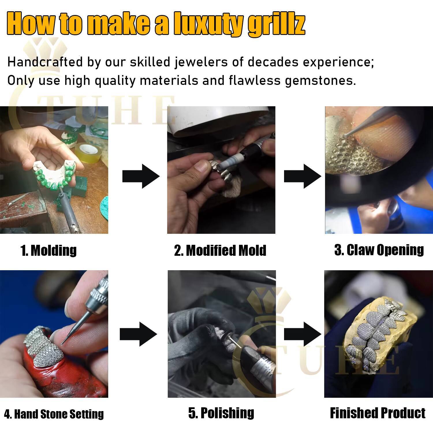 Premium Custom Jewelry Hip Hop Mens Iced Out Custom Mossanite Grills Full Emerald Cut VVS Moissanite Baguette Grillz for Teeth