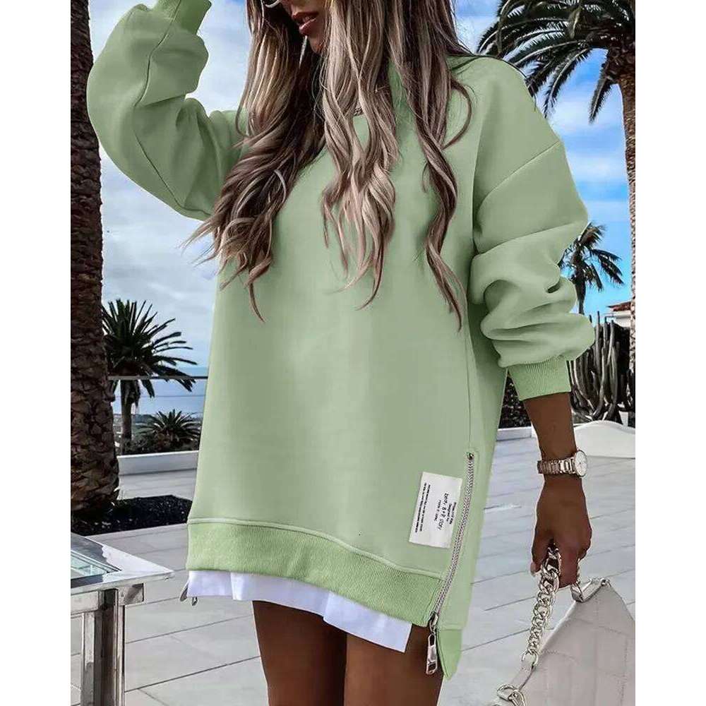 Autumn Sweatshirt Dress For Women New Sleeve Loose Zipper O Neck Long Causal Pullover Tops