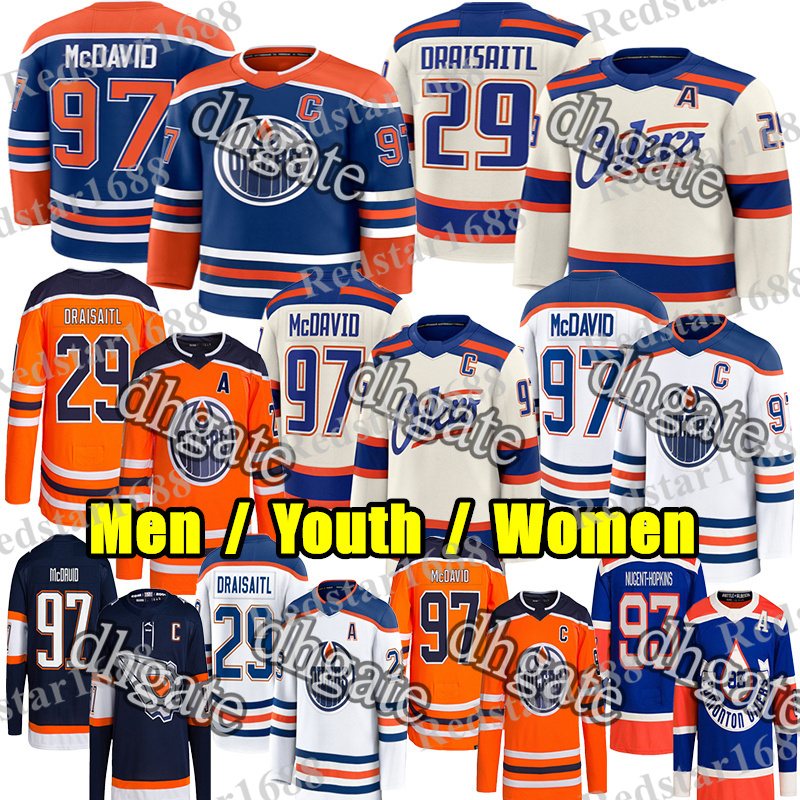 #97 Connors McDavids Edmonton Hockey Jersey Oilers Jersey #29 Leon Draisaitl Zach Hyman Ryan Nugent-Hopkins Matt Savoie Tristan Jarry Ekholm Wayne Gretzky Jerseys