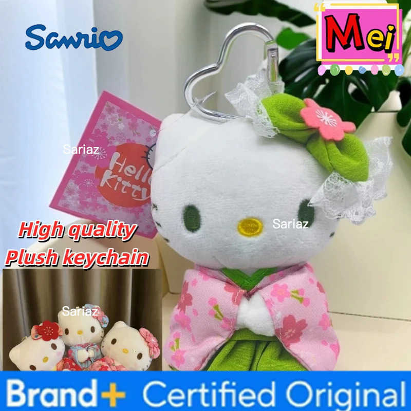 Sanrio New Cute Kitty Plush Keychain Kitten Kimono Cherry Blossom Series Plush Toy Backpack Pendant Car Decoration Doll Christmas Gift H251225
