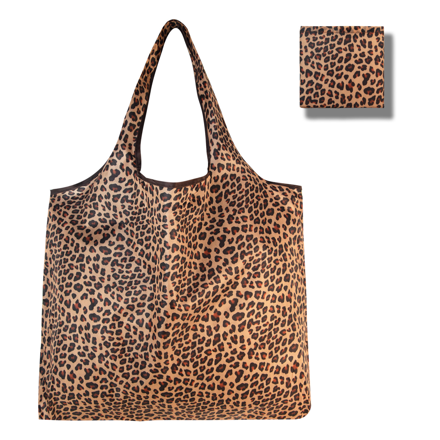 Large Capacity Leopard Print Hand Shopping Bag Women's Daily Folding Handbag 2026