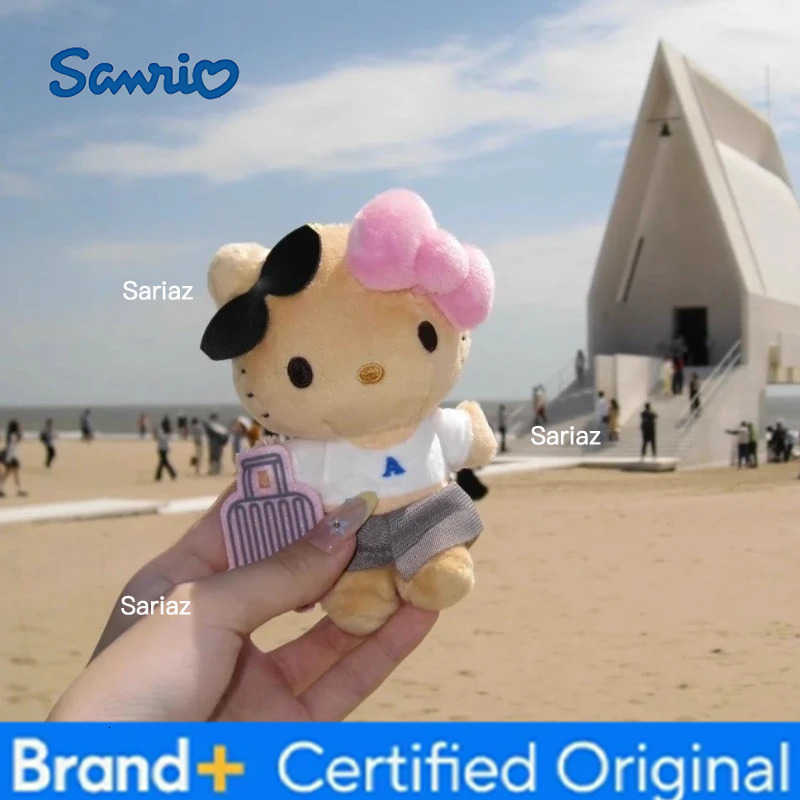 Sanrio Suitcase Black Leather Hello Kitty Cute Plush Toy Pendant Kawaii KT Cat Doll Backpack Accessories Keychain Holiday Gift H251225