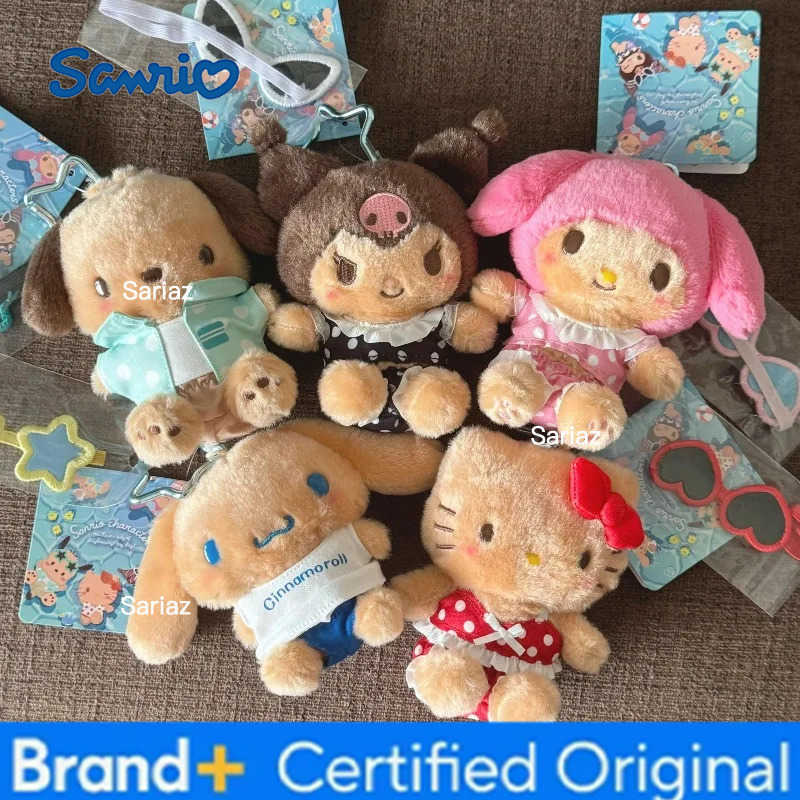 Sanrio Cartoon Plush Keychain Kitty Hawaii Beach Stuffed Doll My Melody Island Sunbath Cinnamoroll Keyring Pochacco Kawaii Gifts H251225