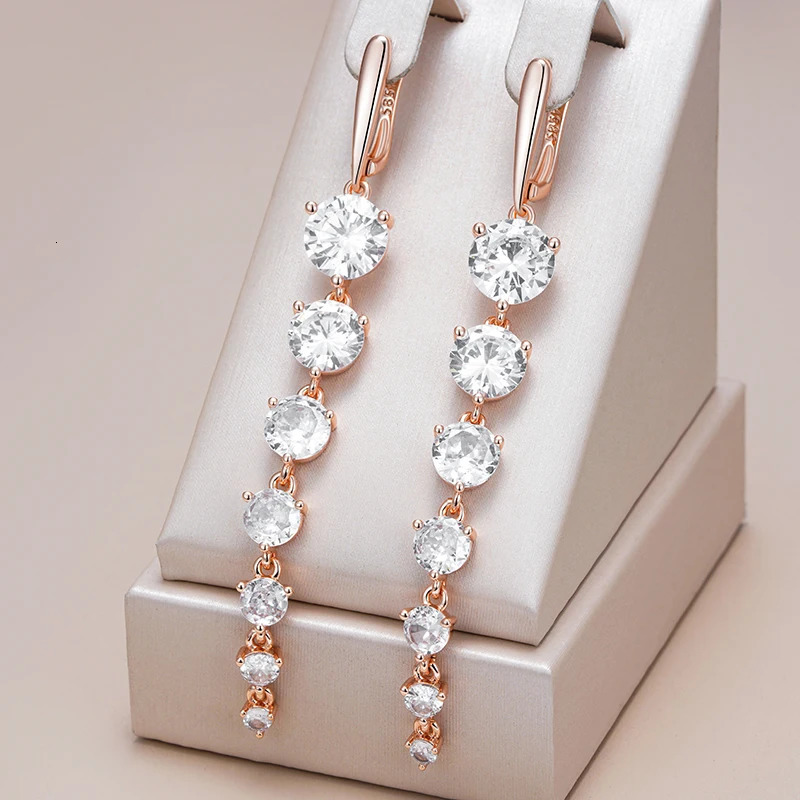 Kinel Sparkling White Natural Zircon Long Dangle Earrings For Women Fashion 585 Rose Gold Color Party Accessories Daily Jewelry 251223