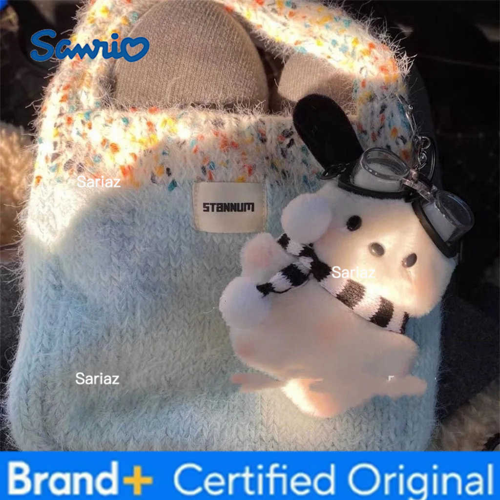 Sanrio Cute Pilot Pochacco Plush Doll Keychain Bag Charm Plush Puppy Pendant for Schoolbag Childrens Gift H251225