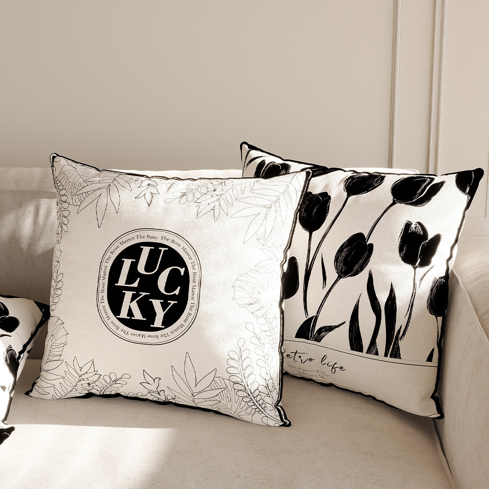 Sofa throw pillows, living room cushions, modern minimalist decorative black and white high-end pillow covers. QB9M01