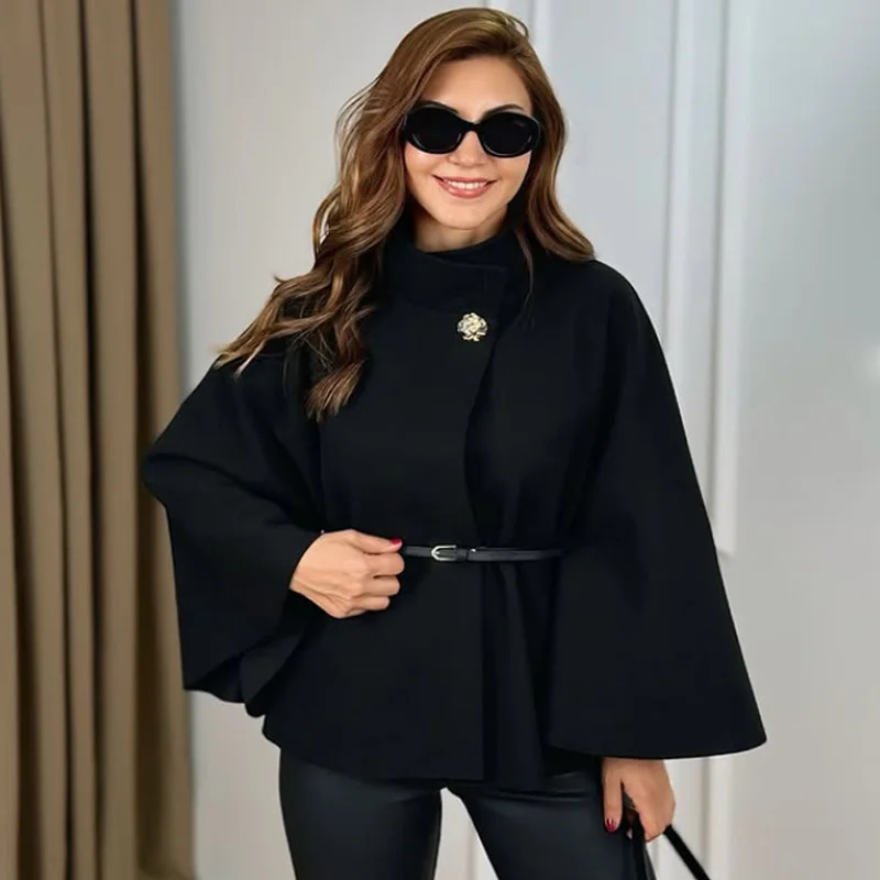 HXAO Elegant Cape Coat Womens Winter Spring Oversized Long Sleeve Cloak Fashion Casual Brown Red Black Jackets Outerwears 251225