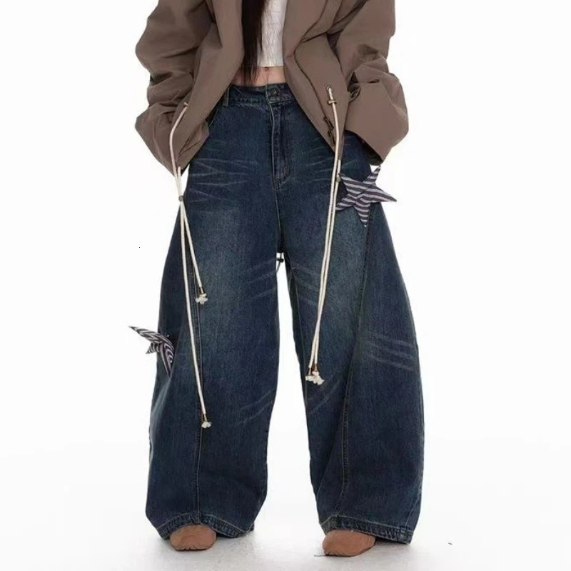 Streetwear hiphop star n winter American casual oversized jeans for women Harajuku niche slim straight wideleg y2k pants 251225