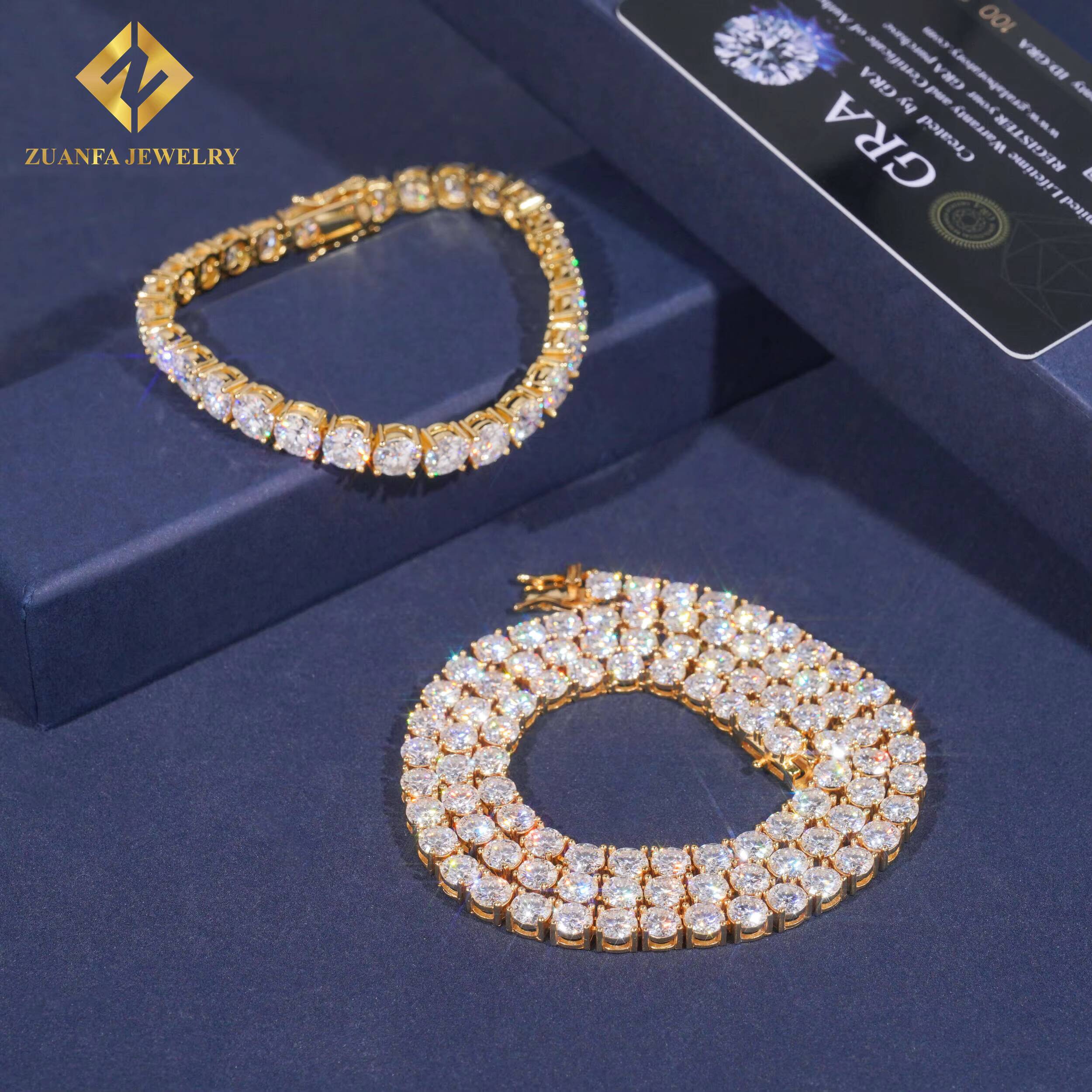 Zuanfa Large Inventories Tennis Chain 925 Sterling Silver 18K Gold Plated Moissanite Diamond Tennis Chain Bracelet Fine Jewelry