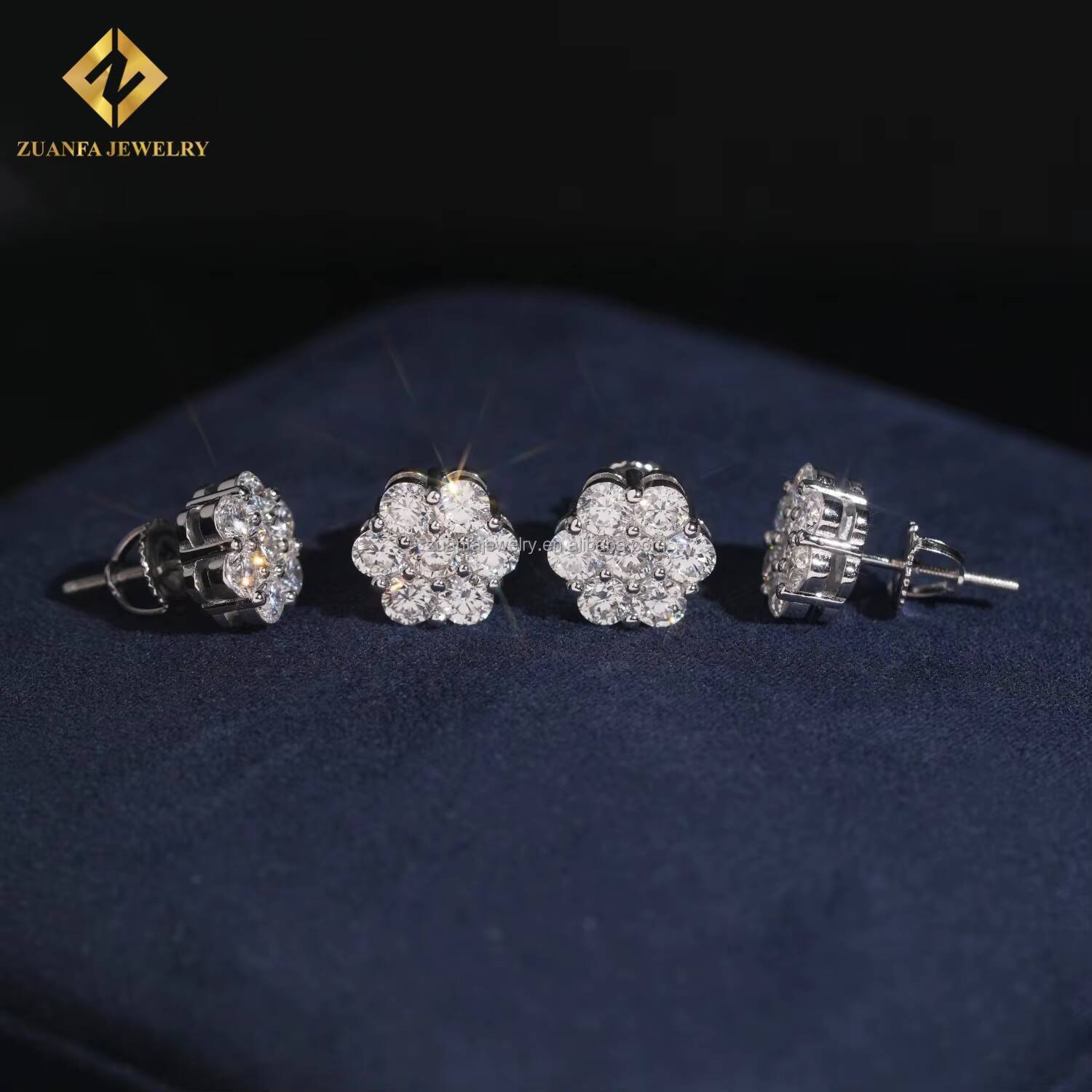 Certificate Full Size Iced Out 925 Sterling Silver Lab Grown Diamond HPHT Honey Comb Setting Luxury Stud Earrings Screw Back