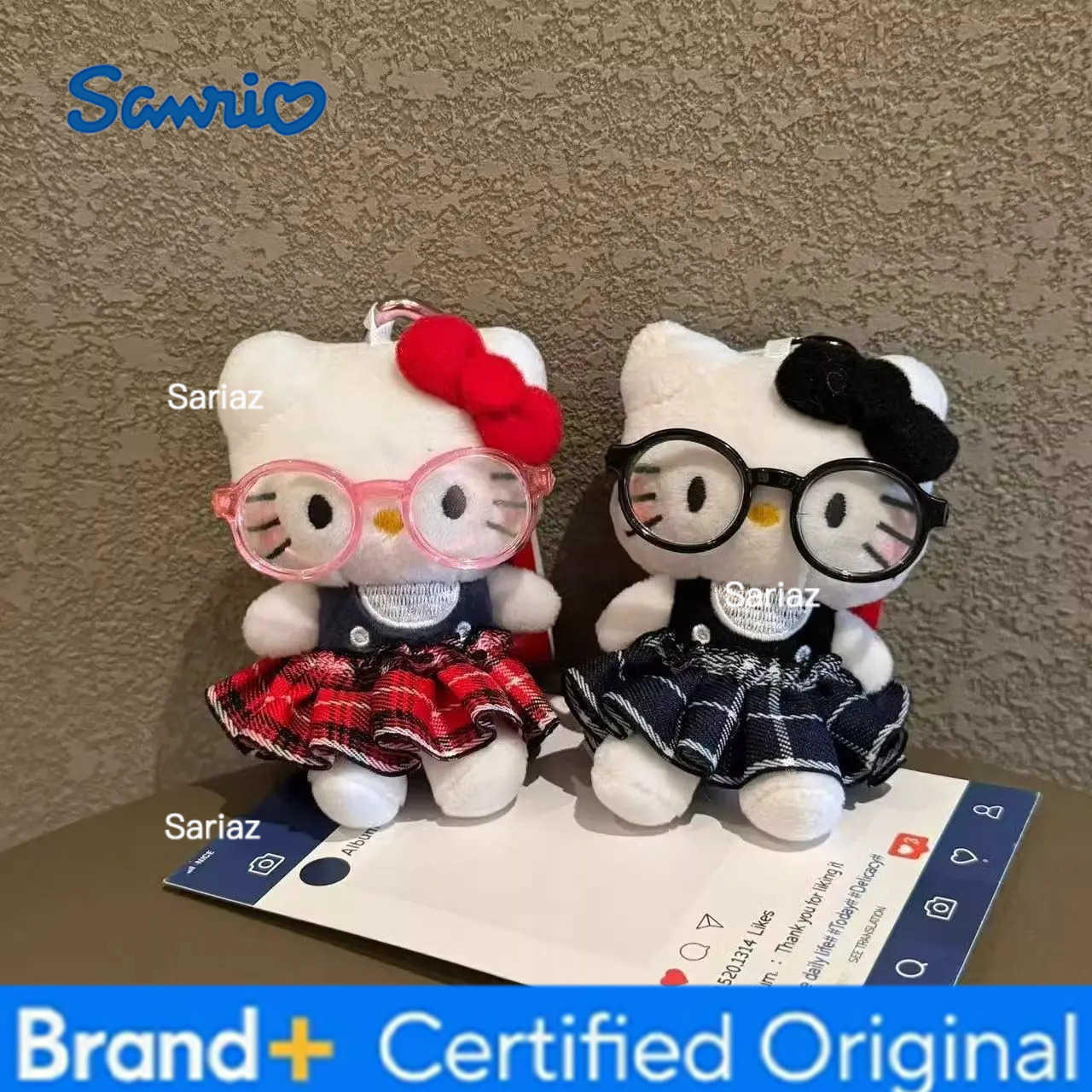 Sanrio Cute Glasses Hello Kitty Pendant Girl Doll Backpack Pendant Bag Plush Doll Keychain Car Hanger H251225