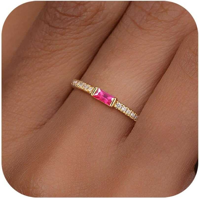 ne Gold Rings for Women Non Tarnish 14K Gold Plated Eternity Stackable Rings Dainty CZ Gemstone Engagement Rings Wedding Band Jewelry Gifts Size 4-10 