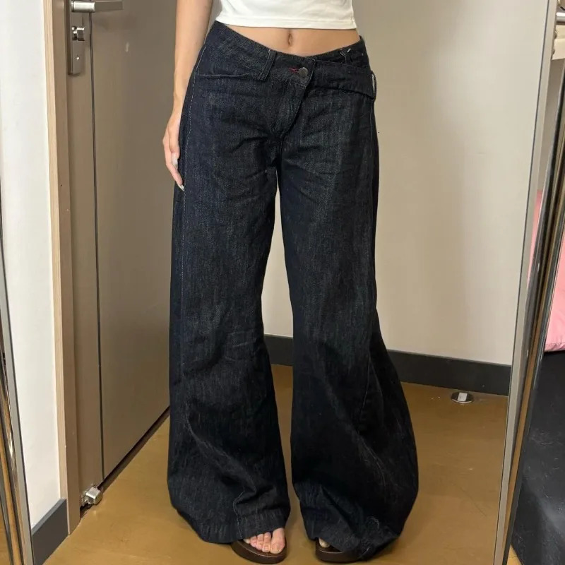 American Women Black High Street Vibe Wideleg Jeans for Autumn and Winter Men Washed Loose Straight Pants 251225