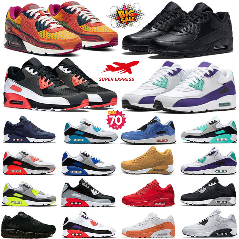 Classic Designer 90s Running shoes For Men Women Triple Black white Brown Mesh Leather Trainer Breathable Cushion Surface Sneakers Sports Eur 36-45