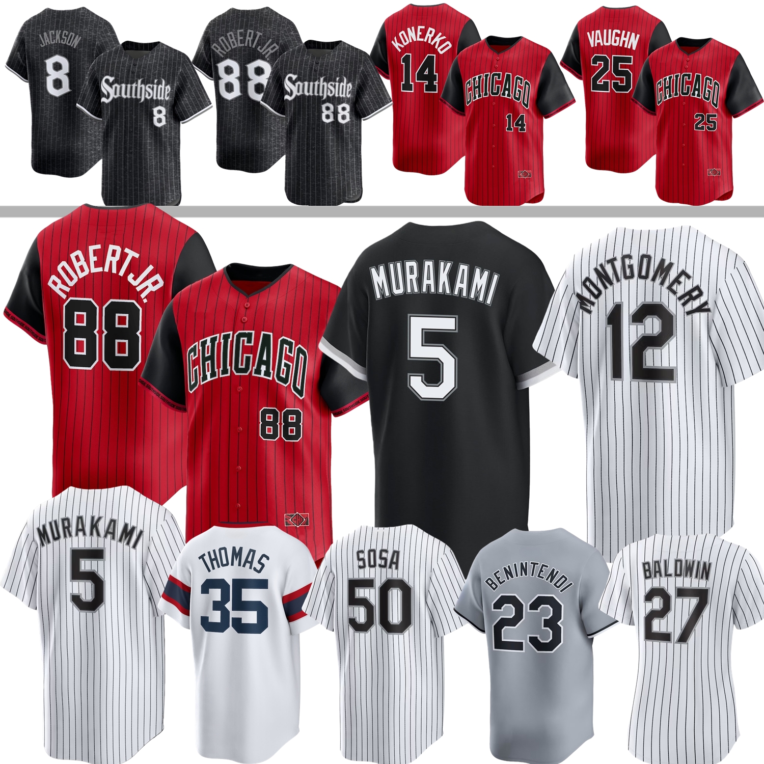 City Jersey Luis Robert Jr. Pierzynski Crede Munetaka Murakami Konerko Juan Uribe Dye Podsednik Thomas Buehrle Bo Jackson Thaiss Gallo Elko Amaya Baldwin Rojas Ramos