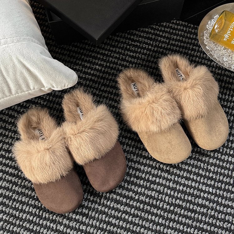High Quality New Arrival Autumn and Winter Women's Flat Closed Toe Elegant Furry Slippers Outdoor Fleece Lined Warm and Temperament Matte Slipper