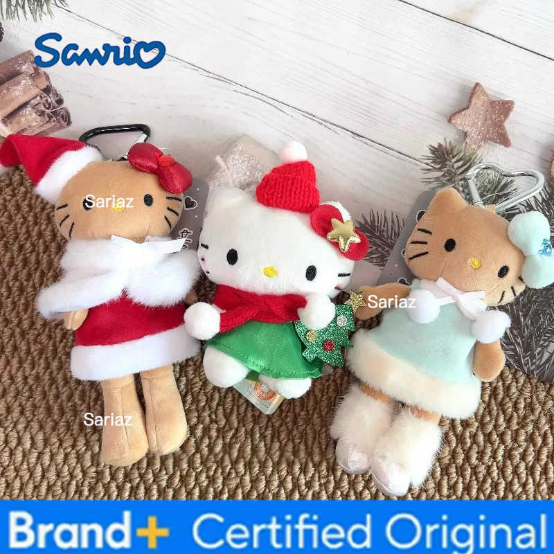 Sanrio New 15CM Kitty Plush Keychain Christmas Tree Long Legs Xmas Cartoon Santa ClausPlush Doll Backpack Charm Christmas Gift H251225