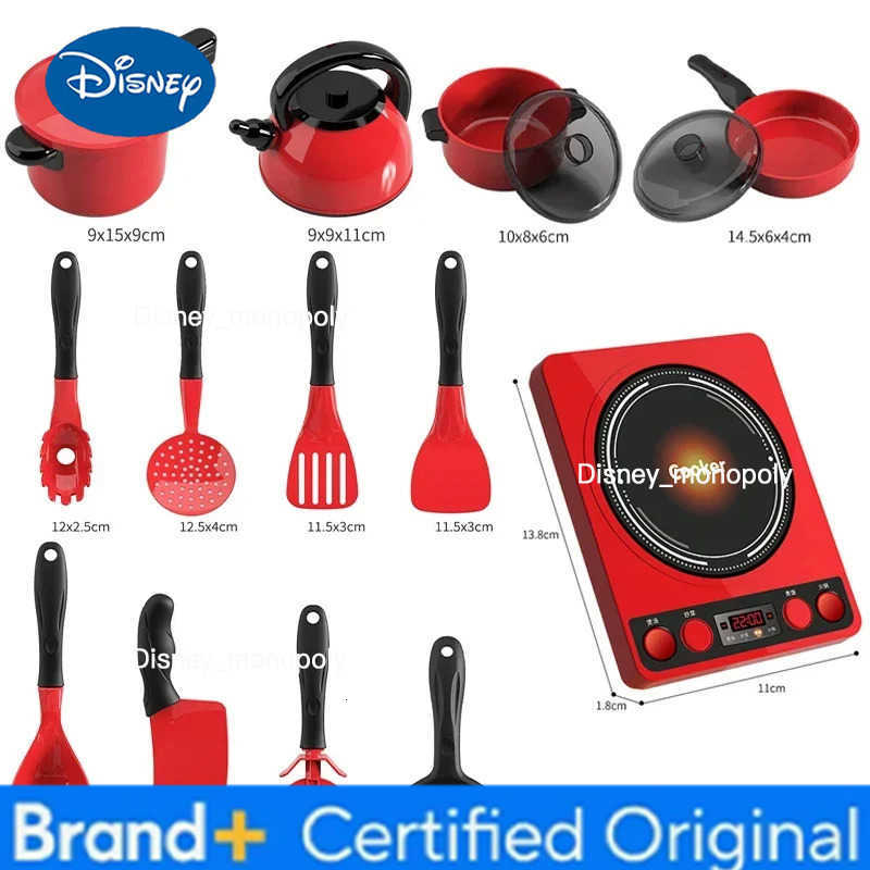Disney Kids Toys Pretend Play Red Kitchen Toys Simulation Food Cooking Girls Boys Educational Play House Interactive Toys for Children H2512251