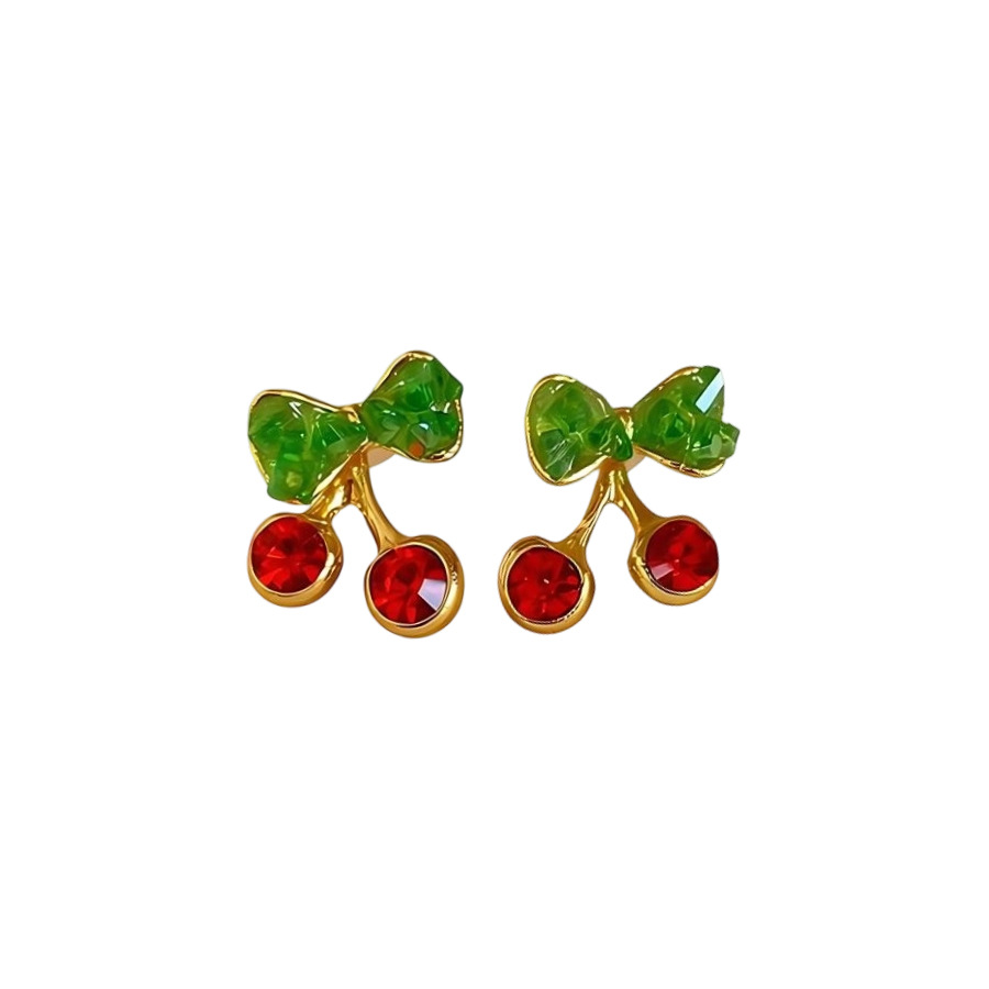 Silver Needle Crystal Bow Cherry Sweet Exquisite Elegant Temperament Earrings Light Luxury High-end Niche Ear Jewelry - view 8