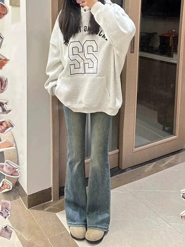 Vintage Womens Jeans Winter Fleece High Waist Slim FitEurope and AmericaStyle Micro Flared Trousers Horseshoe Floor Length 251225