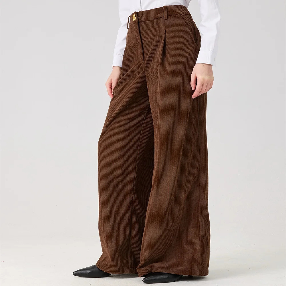 2026 Womens Clothing WideLeg Pants Corduroy Loose Fit Casual High Waist Wear Trousers Y2K Fashion Commuter 251225