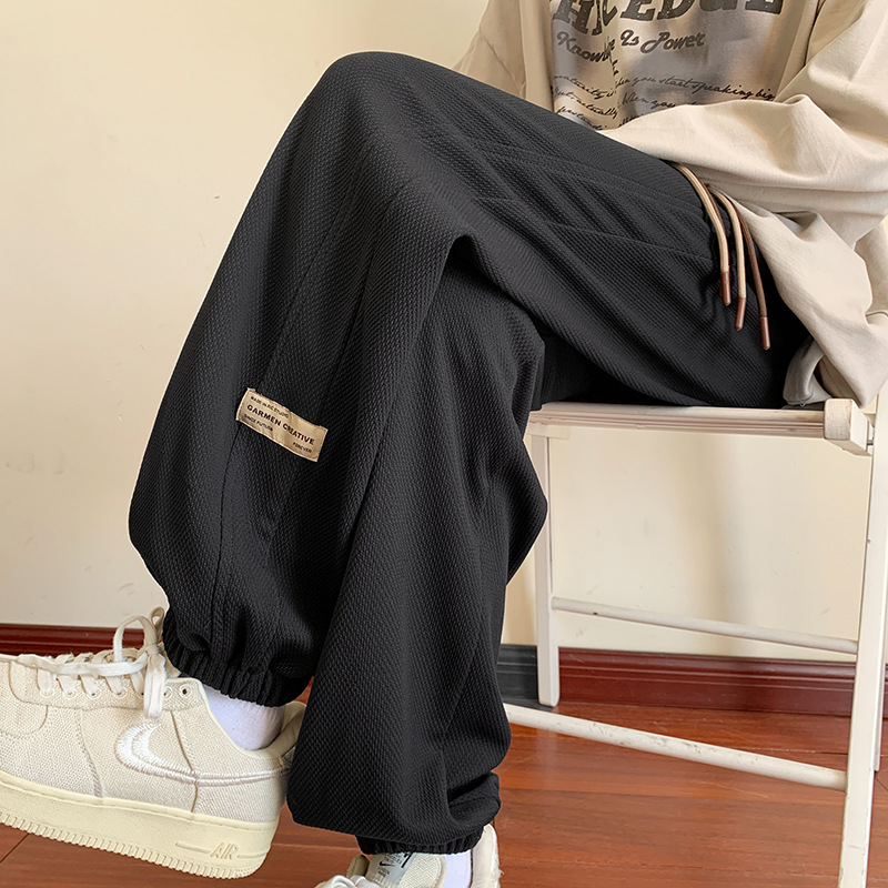 Men's Waffle-Knit Pants 2026 Spring Trendy Loose-Fit Cropped Cuffed Sweatpants Plus Size Casual Athletic Trousers for Teens & Young Adults