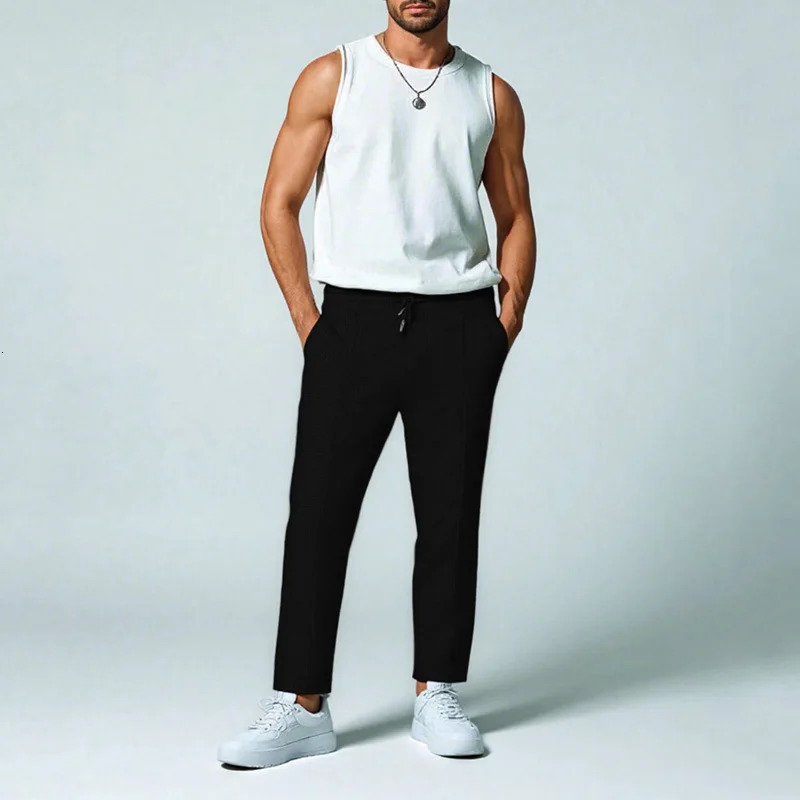 Mens Stylish Waffle Pants - Casual Sports Slim Fit with Adjustable Drawstring Secure Pockets for All Seasons - Perfect Outdoor 251225