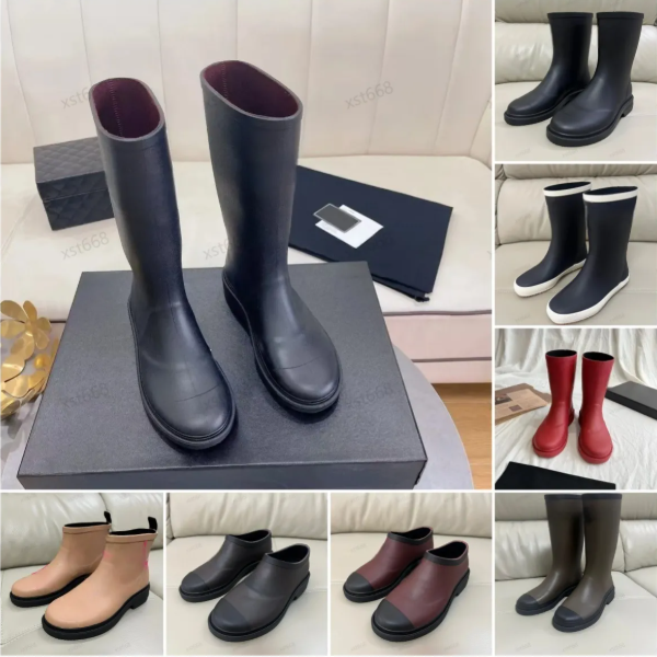 Brand rain boots designer boots chanellboots Square Toe women's rainboots Thick Sole Ankle Booist Excellent Quality Winter Womens Rubber Fashion Long tube shoes
