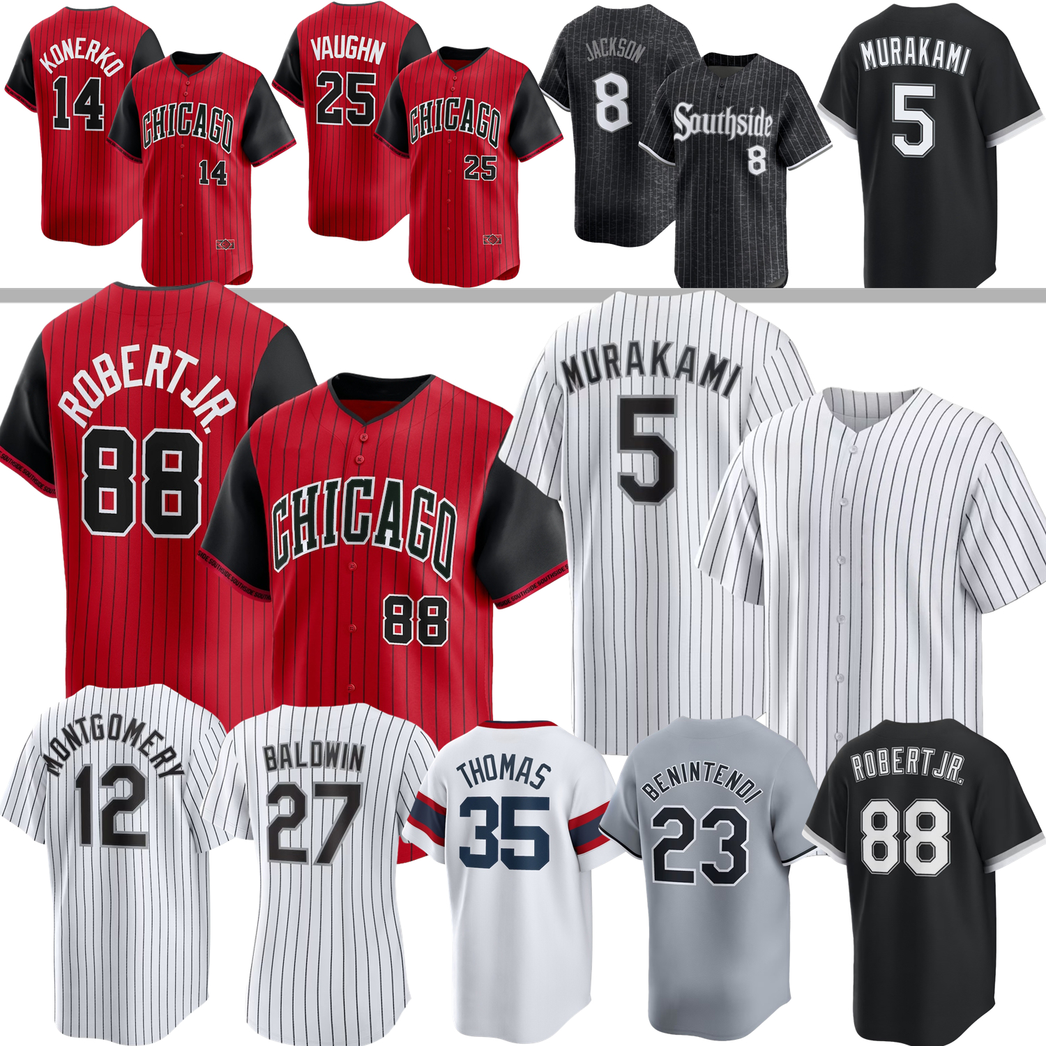 Luis Robert Jr. Jersey Munetaka Murakami Pierzynski Crede Konerko Juan Uribe Jermaine Dye Podsednik Frank Thomas Mark Buehrle Bo Jackson Sosa Colas Benintendi Youth