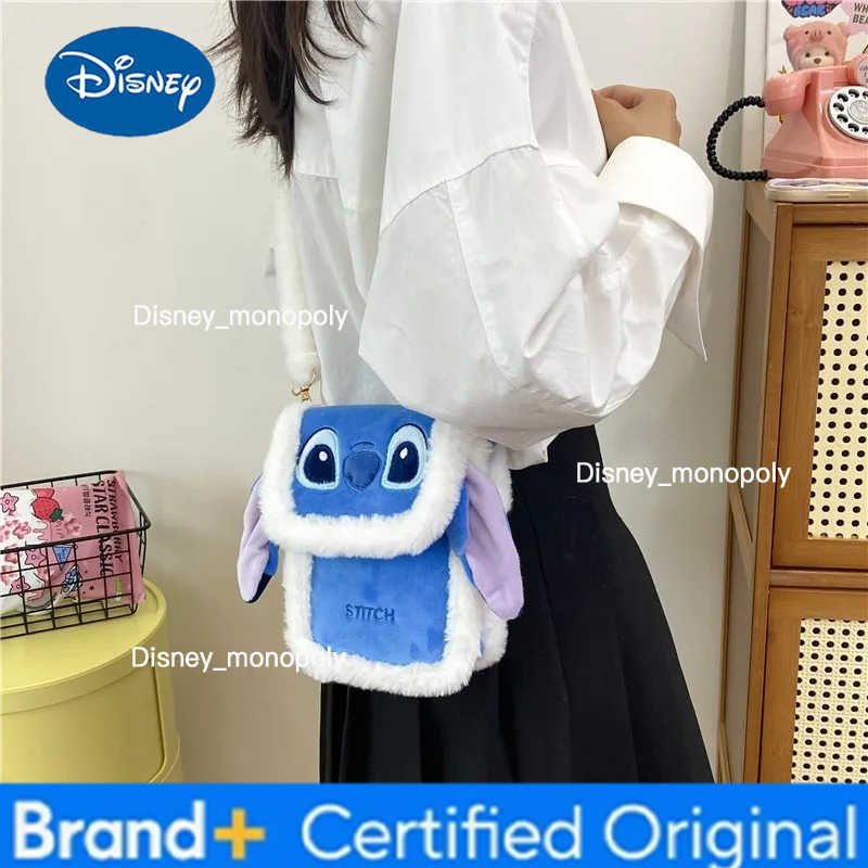 Disney 2024 New Plush Cartoon Stitch Womens Crossbody Bag Fashionable Cute Casual Travel Mobile Phone Bag H251225