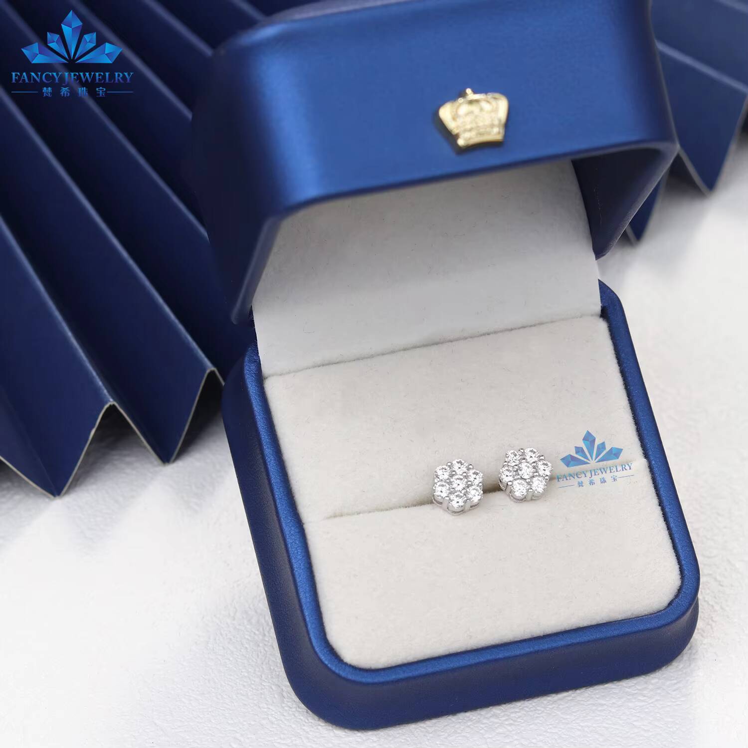 Wholesale Iced Out Hiphop Diamond Earring Silver 925 Vvs Moissanite Stud Earrings Iced Out Cluster Flower Stud Earrings